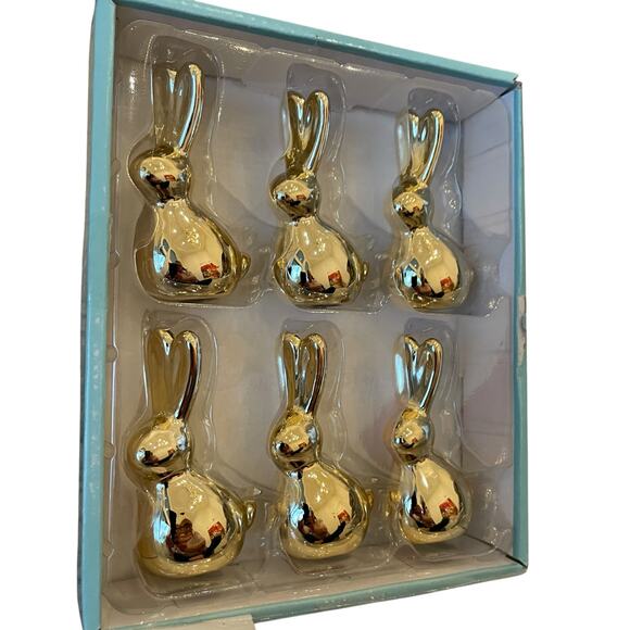 6pc Martha Stewart Gold Bunny Rabbit Figurines 3.25in Ceramic Easter Decor New - Picture 2 of 10